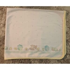 Vintage Carters Duck Elephant Baby Blanket Yellow Trim White Cotton Lovey USA